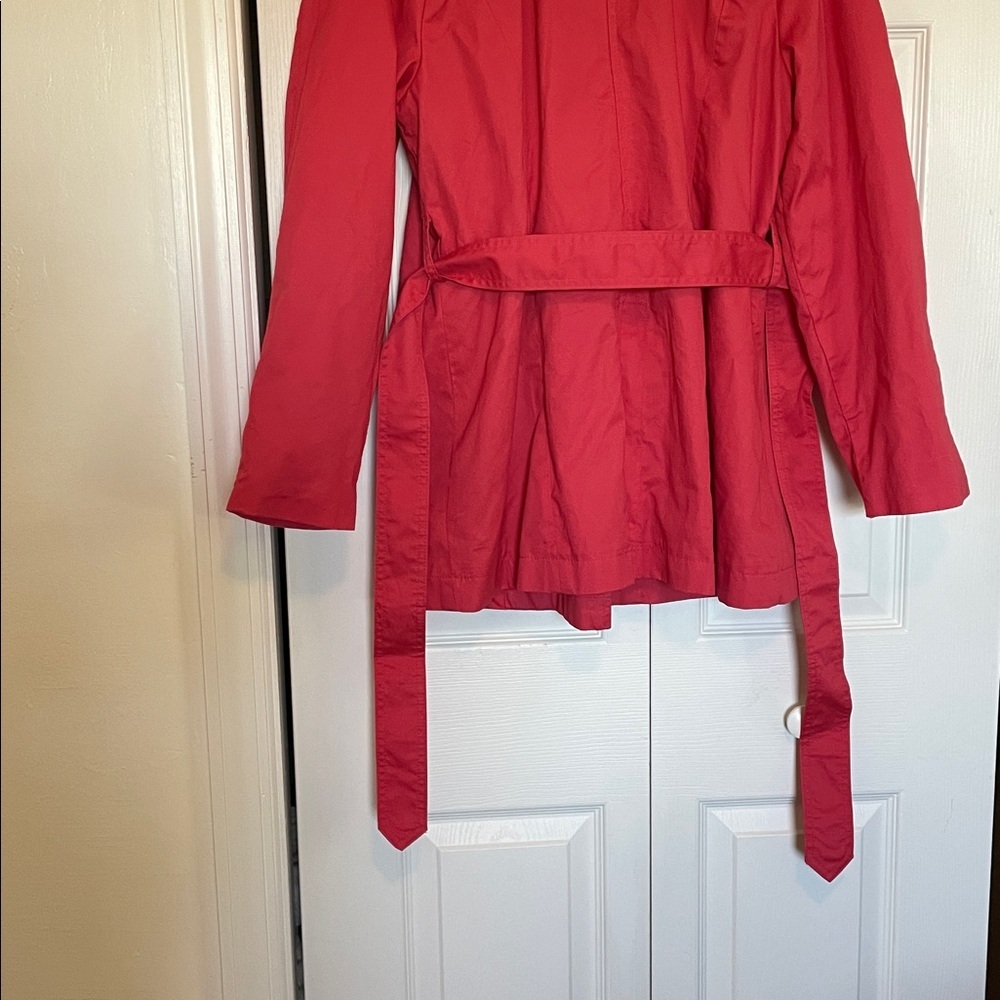 Women’s L St. John’s Bay coral belted car length coat double breasted buttons - Picture 8 of 11